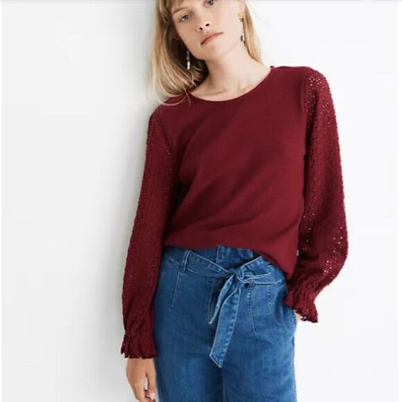 Madewell Texture & Thread Eyelet Mix Ruffle-Sleeve Top - Picture 3 of 6